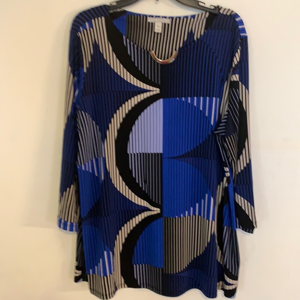 DANA BACHMAN blue/black/cream blouse size XL. - Picture 1 of 7
